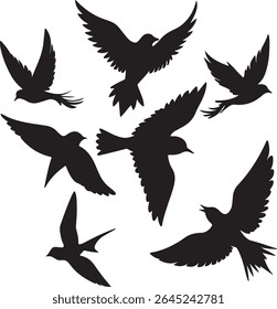Flying Bird Silhouette Set – multiple birds in flight with varied wing positions