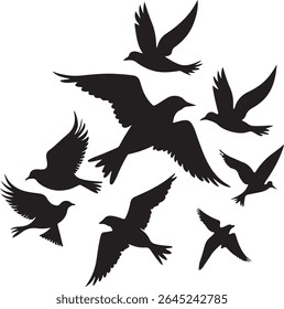 Flying Bird Silhouette Set – multiple birds in flight with varied wing positions