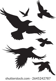 Flying Bird Silhouette Set – multiple birds in flight with varied wing positions