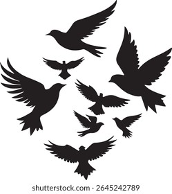 Flying Bird Silhouette Set – multiple birds in flight with varied wing positions
