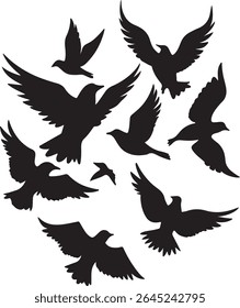Flying Bird Silhouette Set – multiple birds in flight with varied wing positions