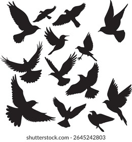 Flying Bird Silhouette Set – multiple birds in flight with varied wing positions