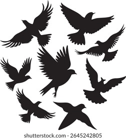 Flying Bird Silhouette Set – multiple birds in flight with varied wing positions