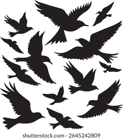 Flying Bird Silhouette Set – multiple birds in flight with varied wing positions