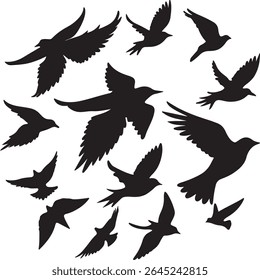 Flying Bird Silhouette Set – multiple birds in flight with varied wing positions