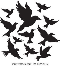 Flying Bird Silhouette Set – multiple birds in flight with varied wing positions