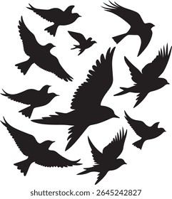 Flying Bird Silhouette Set – multiple birds in flight with varied wing positions