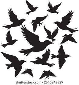 Flying Bird Silhouette Set – multiple birds in flight with varied wing positions