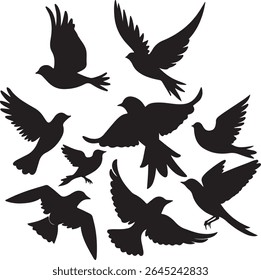 Flying Bird Silhouette Set – multiple birds in flight with varied wing positions