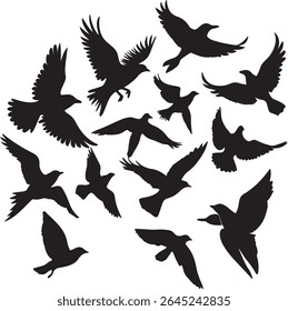 Flying Bird Silhouette Set – multiple birds in flight with varied wing positions