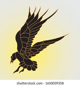 Flying bird silhouette, vector illustration with a little color