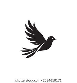 Una Ilustración vectorial de silueta de pájaro volador. Logotipo Vector sobre un fondo blanco. Imagen de color negro.