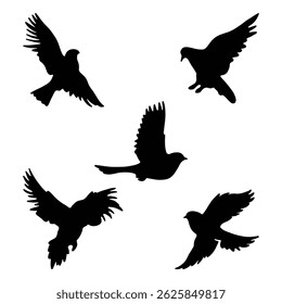Flying Bird Silhouette Vector Set, Elegant Birds in Flight for Nature and Wildlife Design.
