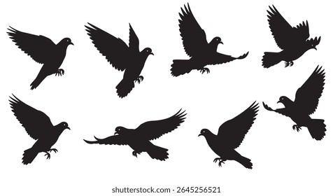 Flying bird silhouettes collection vector illustration
