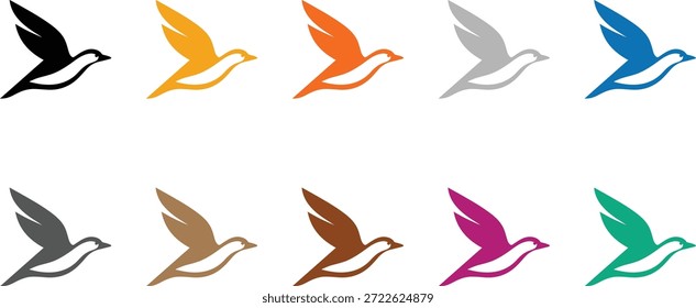 Vector colorido de las siluetas del pájaro que vuela, siluetas aviares vibrantes en diseño del movimiento