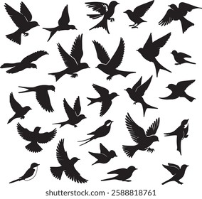 Flying Bird Silhouettes – Elegant Vector Design Elements for Nature-Themed Projects