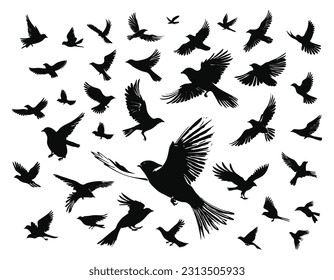 flying bird silhouettes element set collection for icon logo