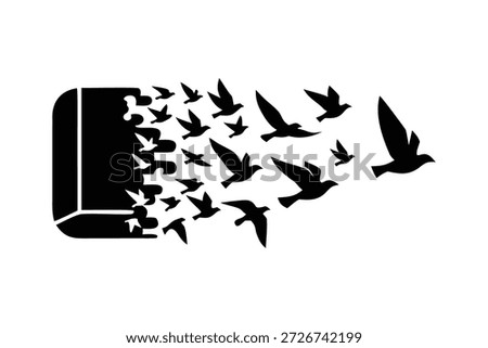  flying bird silhouettes, imagination and freedom concept