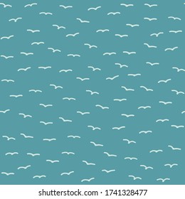 Flying bird sky confetti texture seamless background. Tiny animal sprinkles texture. Modern kawaii cute seagull birdies pattern. Scandi minimal summer party digital scrapbook paper.