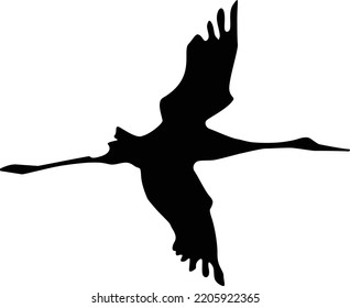 Flying bird with spread wings. Silhouette vector illustration, isolated on white background. Sign, logo or tattoo