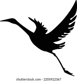 Flying bird with spread wings. Silhouette vector illustration, isolated on white background. Sign, logo or tattoo