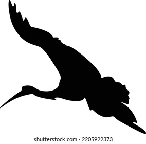 Flying bird with spread wings. Silhouette vector illustration, isolated on white background. Sign, logo or tattoo