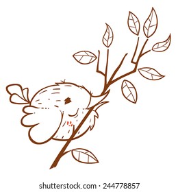 Flying bird with a sprig, outline.