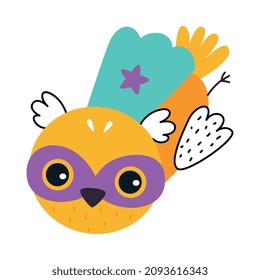 Flying Bird Superhero Dressed in Mask and Cape Vector Illustration
