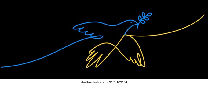 El pájaro volador como símbolo de paz. Apoyen a Ucrania. No hay señal de guerra. Dibujo de línea simple. Ilustración vectorial.