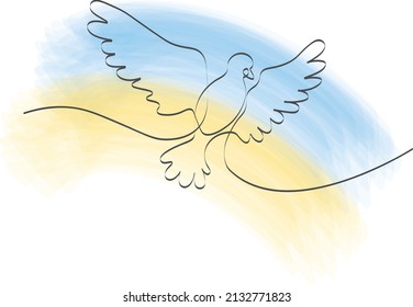 Flying bird as a symbol of peace. Support Ukraine. No war sign. Simple line drawing
