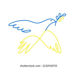 Flying bird as a symbol of peace. Support Ukraine. No war sign. Simple line drawing. Vector illustration.