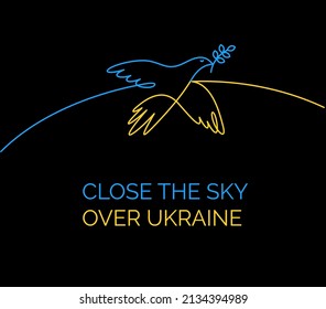 Flying bird as a symbol of peace. Support Ukraine. No war sign. Close the sky. Simple line drawing. Vector illustration.