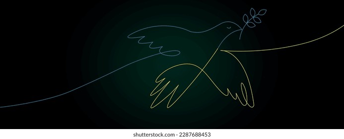 Flying bird as a symbol of peace. Support Ukraine. No war sign. Simple line drawing. Vector illustration.