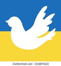 Flying bird as a symbol of peace. Peace to Ukraine. No war. Dove with a branch. Vector illustration in flat style