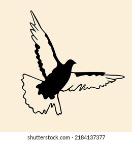 Flying Bird Vector Illustration. Flying Bird Doodle. Dove Of Peace Doodle