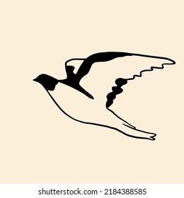 Flying Bird Vector Illustration. Flying Bird Doodle. Dove Of Peace Doodle