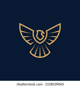 Flying bird vector logo. Fancy bird, eagle, eagle, vector line logo design. Universal premium eagle symbol wings logotype.