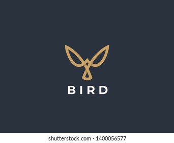 Flying Bird vector logo. Luxury bird, eagle, hawk, vector line logotype design. Universal premium falcon wing symbol logotype.