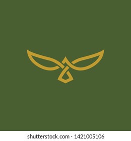 Flying Bird vector logo. Luxury bird, eagle, hawk, vector line logotype design. Universal premium falcon wing symbol logotype.