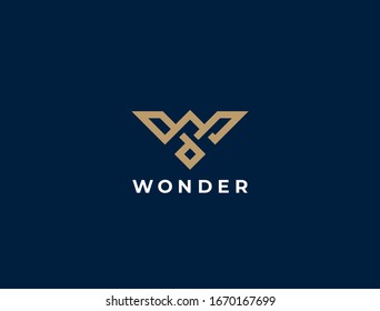 Flying Bird vector logo. Luxury bird, eagle, hawk, vector line logotype design. Universal premium falcon wing symbol logotype.