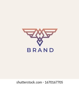 Flying Bird vector logo. Luxury bird, eagle, hawk, vector line logotype design. Universal premium falcon wing symbol logotype.