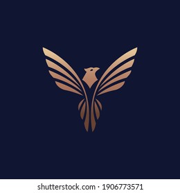 Flying Bird vector logo. Luxury bird, eagle, hawk, vector logotype design. Universal premium falcon wing symbol logotype.