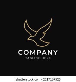 Flying Bird vector logo. Luxury bird, eagle, hawk, vector line logotype design. Universal premium falcon wing symbol logotype.
