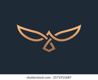 Flying Bird vector logo. Luxury bird, eagle, hawk, vector line logotype design. Universal premium falcon wing symbol logotype.