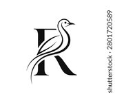 Flying Bird Vector R letter icon Illustration with Eagle Silhouette and Wildlife Feather Design Isolated on White Background