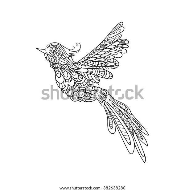 飛ぶ鳥 Zentangle Stile 手描きのイラスト のベクター画像素材 ロイヤリティフリー