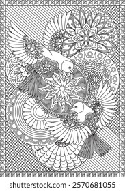 Flying birds adult coloring page vector