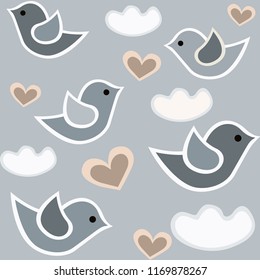 flying birds against the sky with clouds, seamless pattern