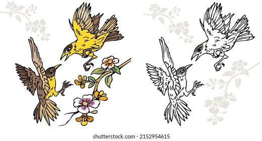 Flying birds art vector for card, illustration, decoration