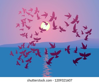 Flying birds background vector design
